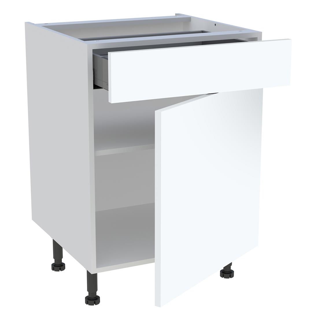 Meuble bas cuisine 1 porte, 1 tiroir H. 87 cm x L. 60 cm - Blanc mat