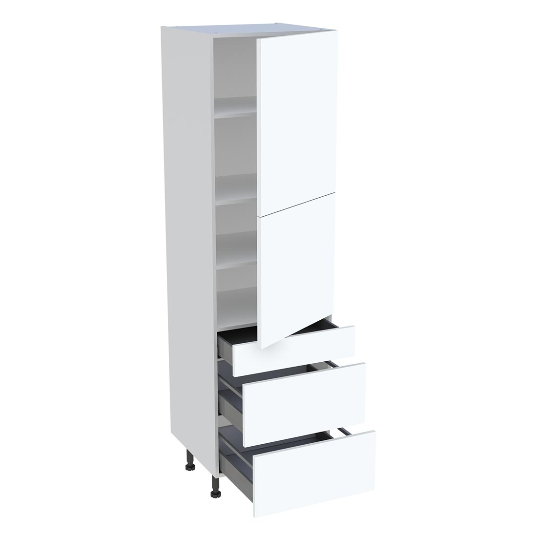 Colonne cuisine 2 portes, 1 tiroir, 2 casseroliers H. 216,6 cm x L. 60 cm - Blanc mat