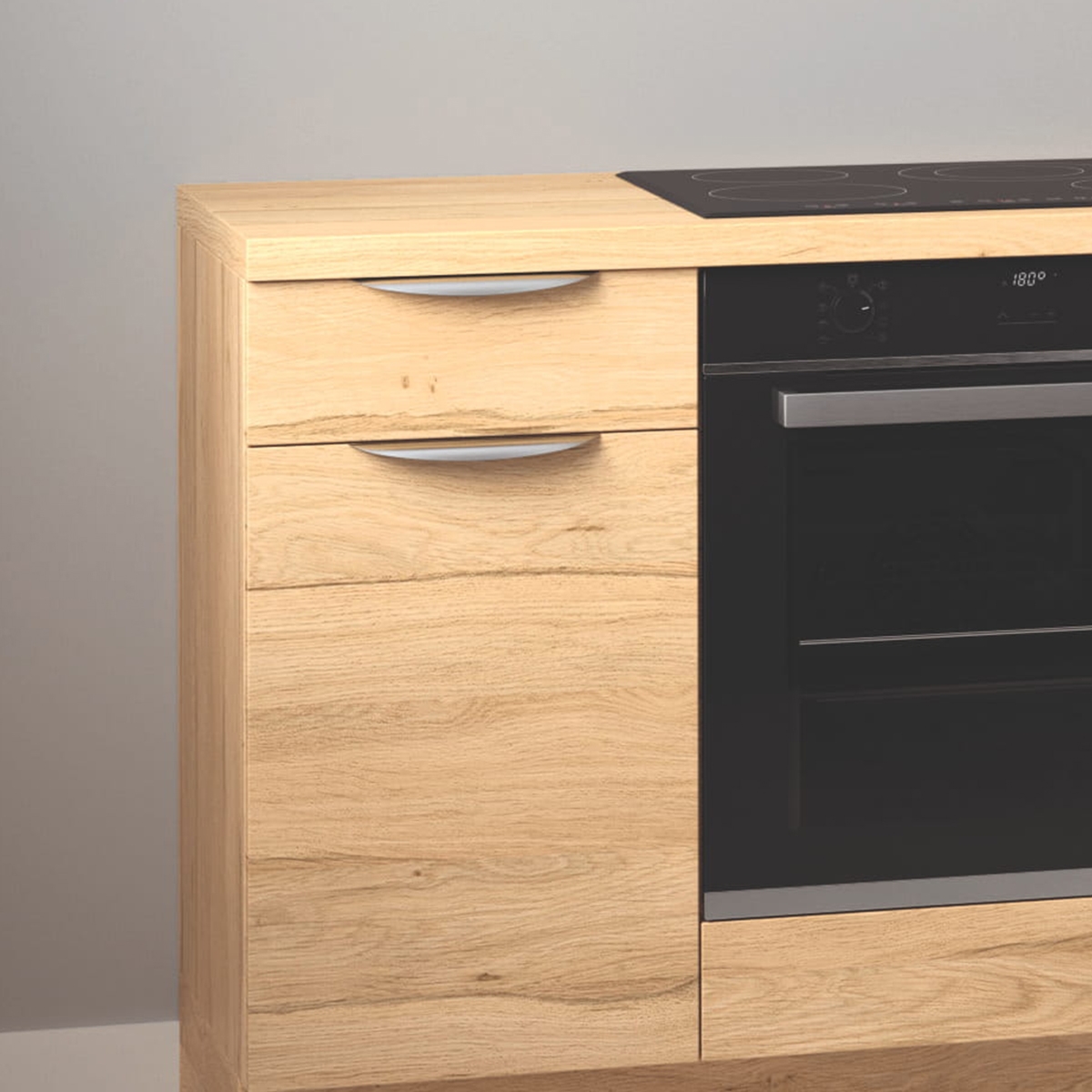 Cuisine complète en angle Bois et Blanc mat 280 cm  - Avec Plan de travail