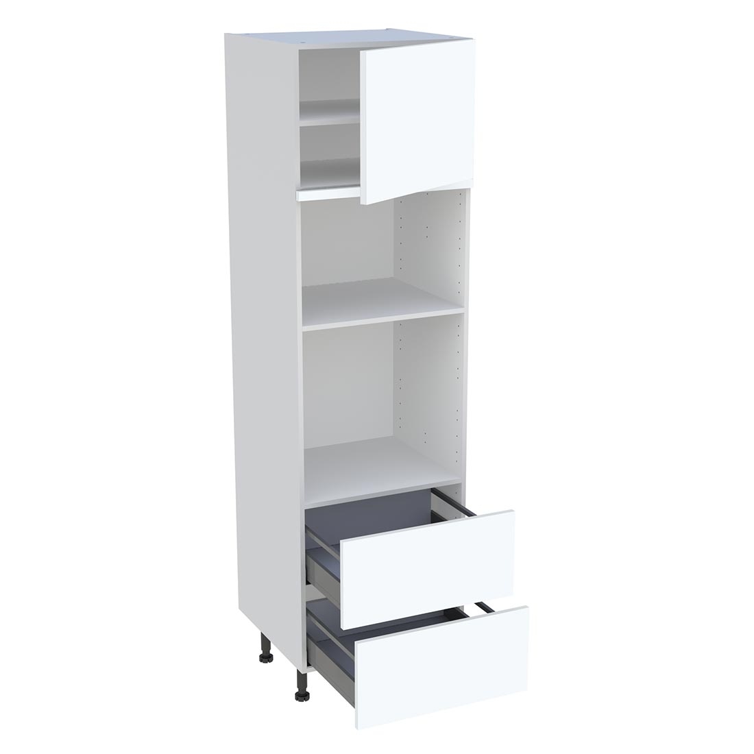 Colonne cuisine 1 porte, 2 casseroliers H. 216,6 cm x L. 60 cm - Blanc mat