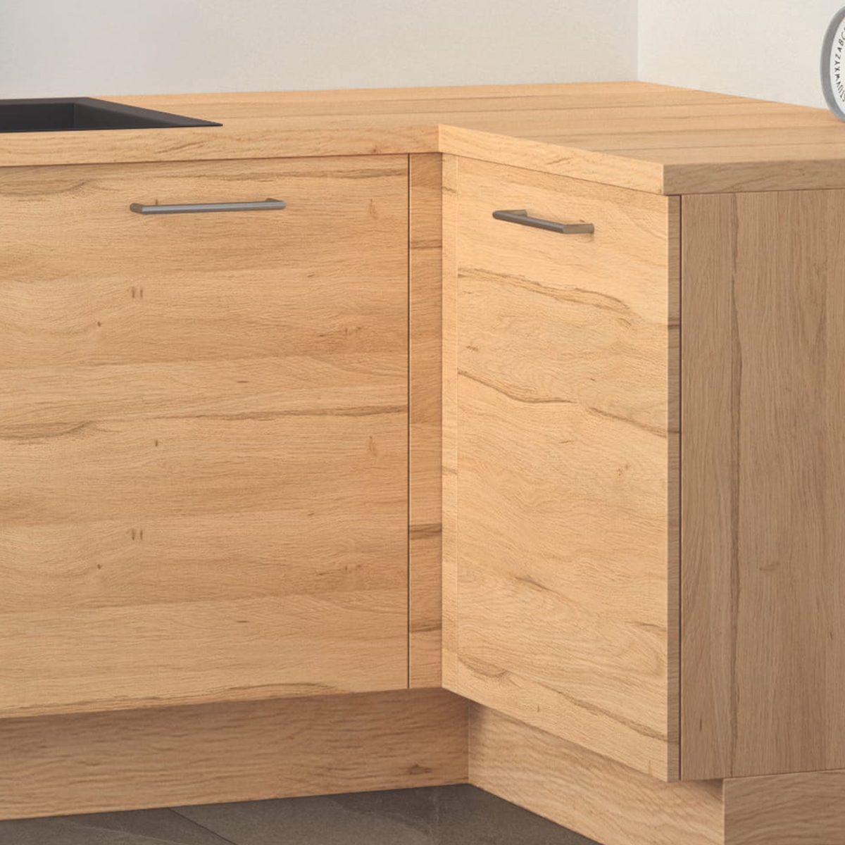 Cuisine complète en angle Bois et Vert mat 280 cm