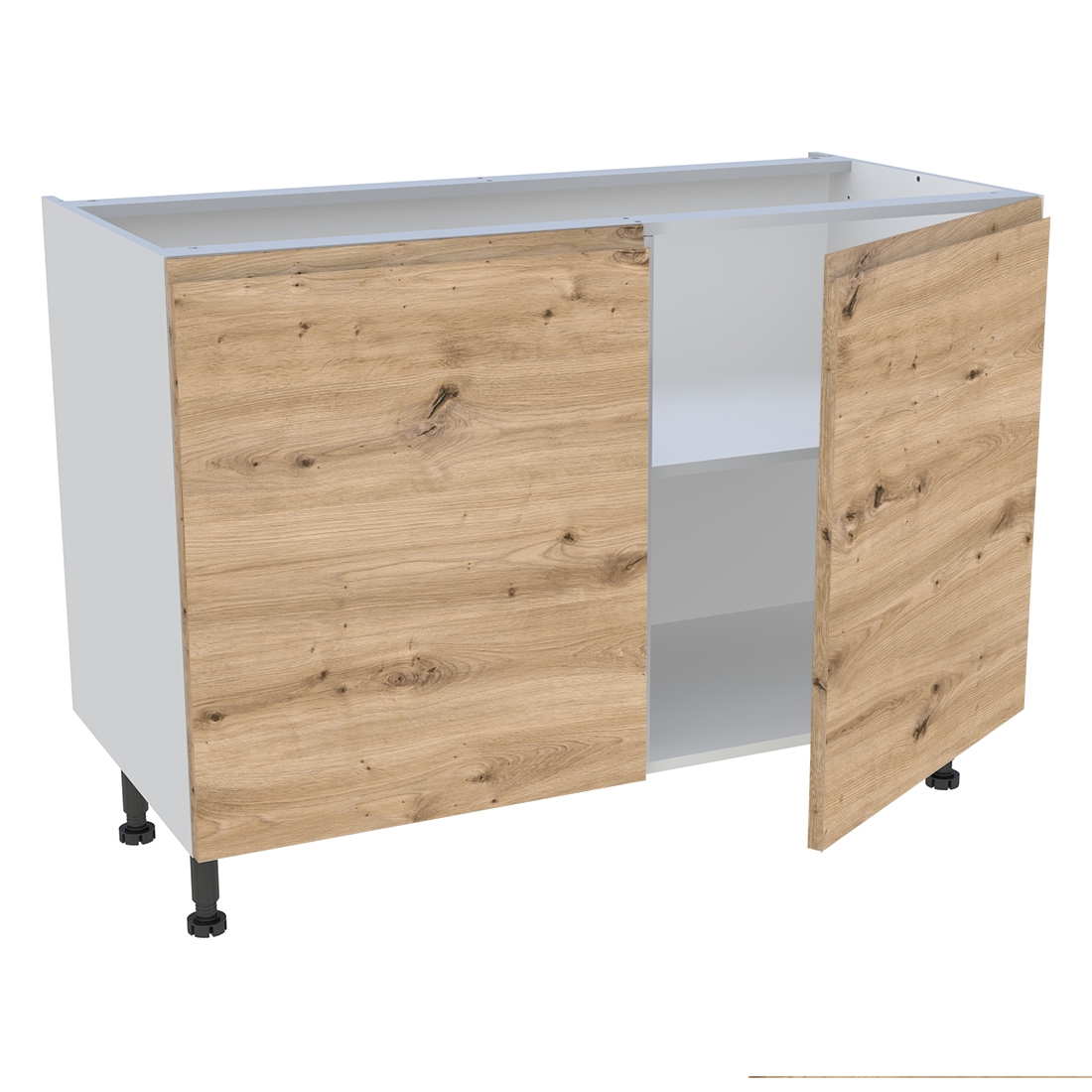 Meuble bas cuisine 2 portes H. 87 cm x L. 120 cm - Chêne naturel sans poignée