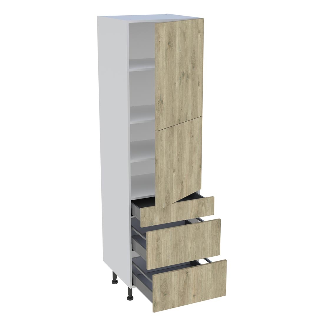 Colonne cuisine 2 portes, 1 tiroir, 2 casseroliers H. 216,6 cm x L. 60 cm - Chêne doré