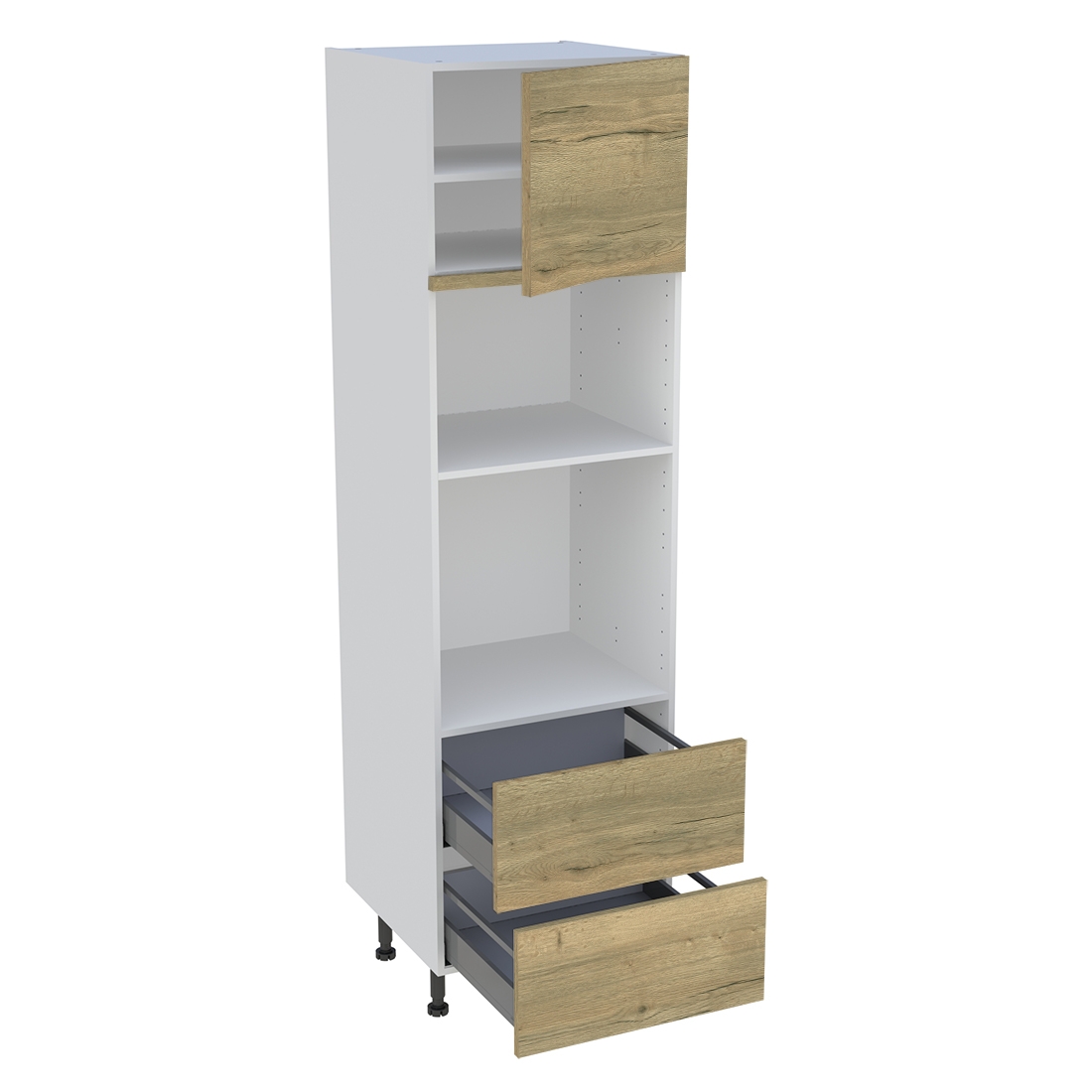 Colonne cuisine 1 porte, 2 casseroliers H. 216,6 cm x L. 60 cm - Chêne structuré