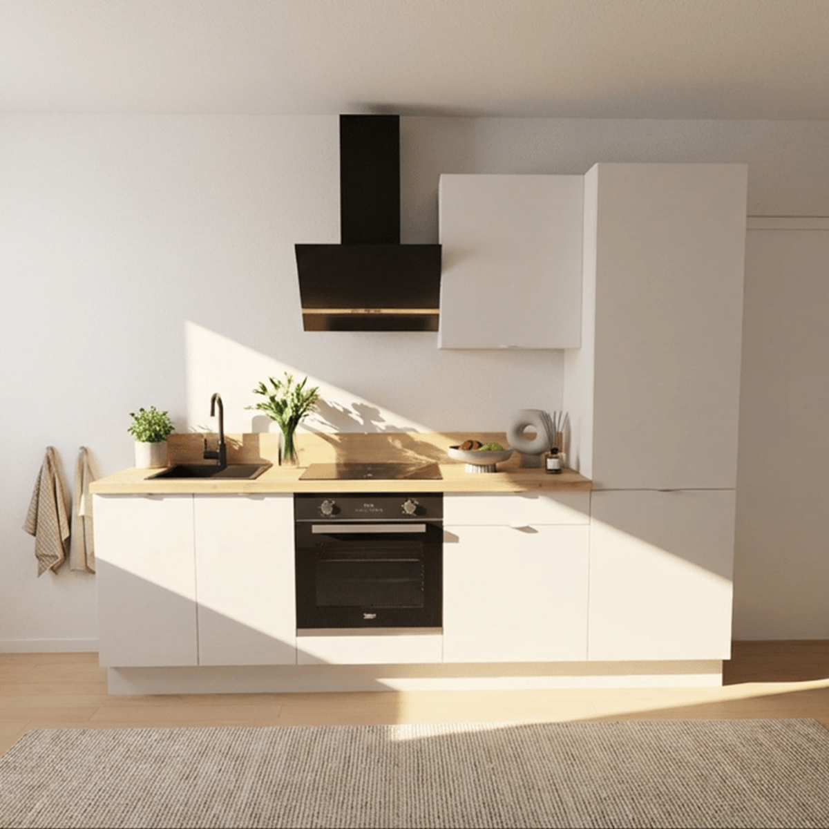 Cuisine complète Blanc mat 260 cm avec meuble colonne