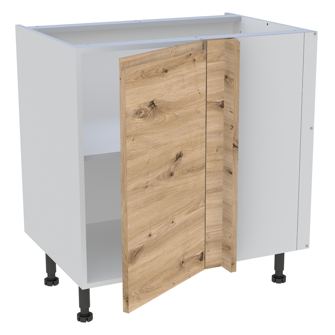 Meuble bas d'angle cuisine 1 porte H. 87 cm x L. 80 cm - Chêne naturel sans poignée
