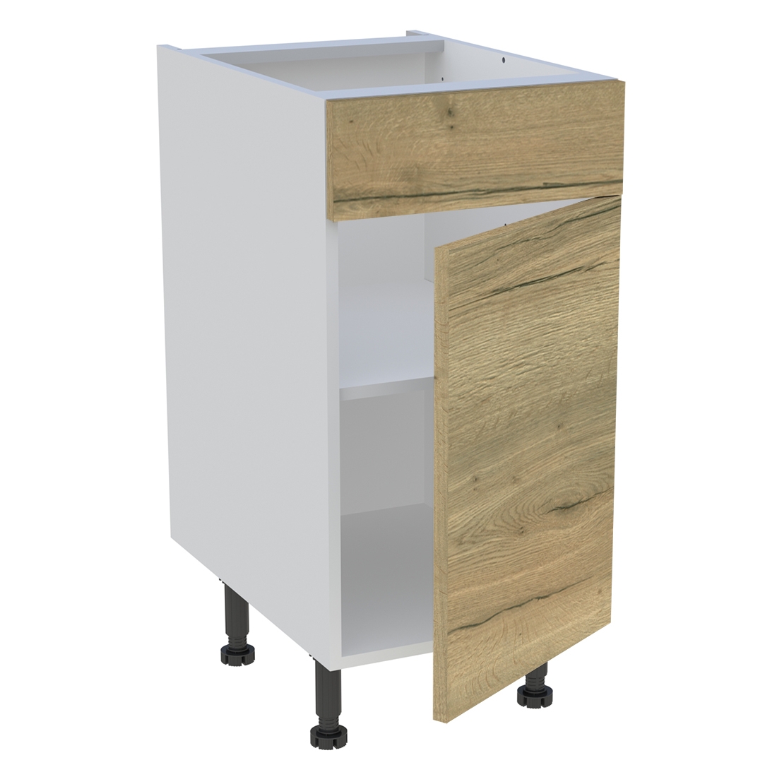 Meuble bas cuisine 1 porte, 1 faux tiroir H. 87 cm x L. 40 cm - Chêne structuré