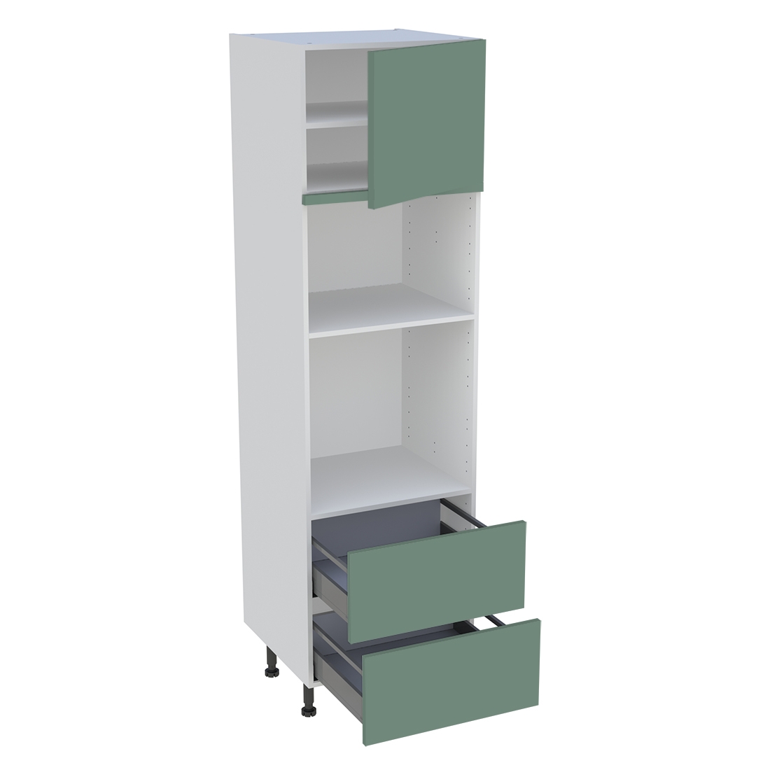 Colonne cuisine 1 porte, 2 casseroliers H. 216,6 cm x L. 60 cm - Vert sauge mat