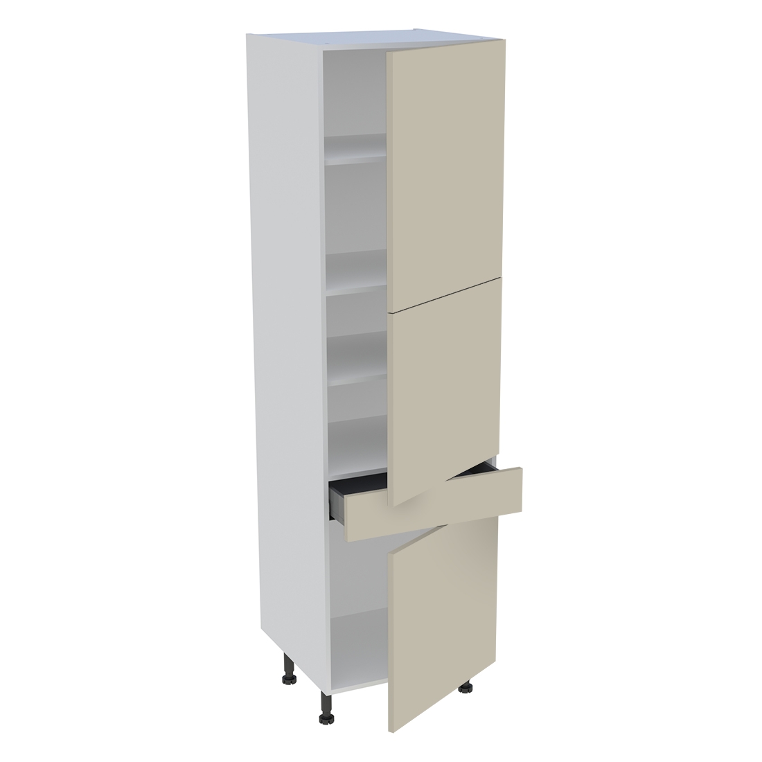 Colonne cuisine 3 portes, 1 tiroir H. 216,6 cm x L. 60 cm - Beige mat