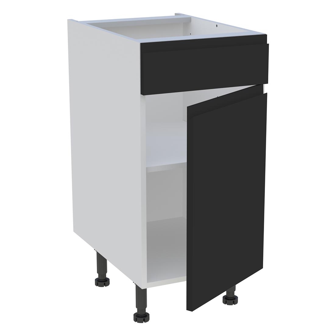 Meuble bas cuisine 1 porte, 1 faux tiroir H. 87 cm x L. 40 cm - Noir mat sans poignée
