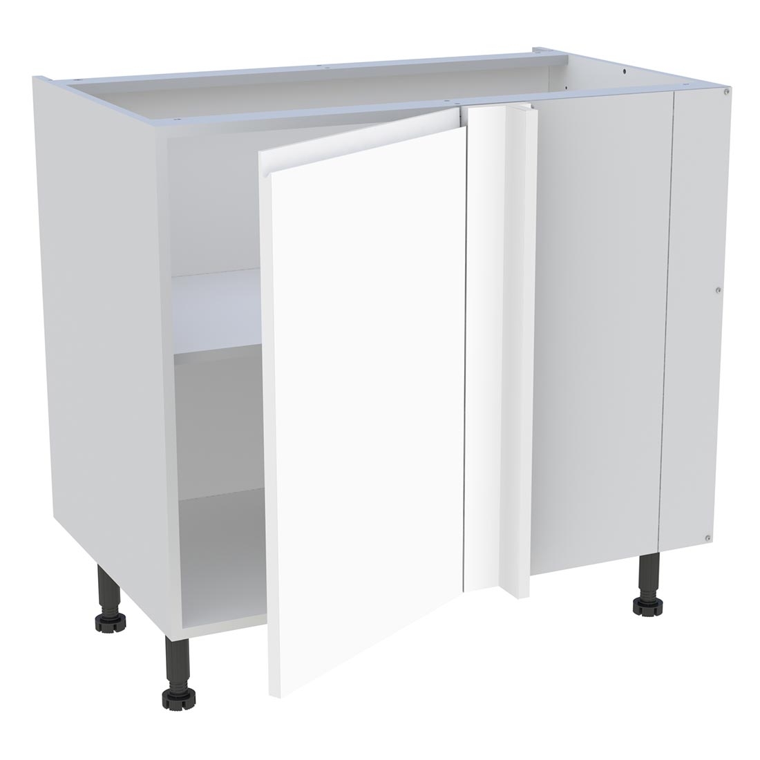 Meuble bas d'angle cuisine 1 porte H. 87 cm x L. 90 cm - Blanc mat sans poignée