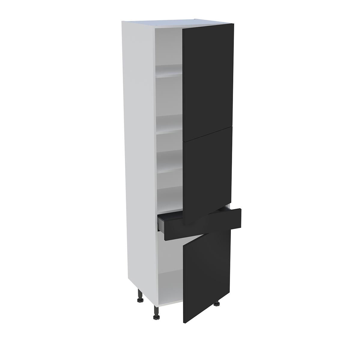 Colonne cuisine 3 portes, 1 tiroir H. 216,6 cm x L. 60 cm - Noir mat
