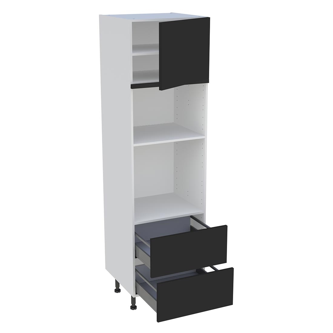 Colonne cuisine 1 porte, 2 casseroliers H. 216,6 cm x L. 60 cm - Noir mat