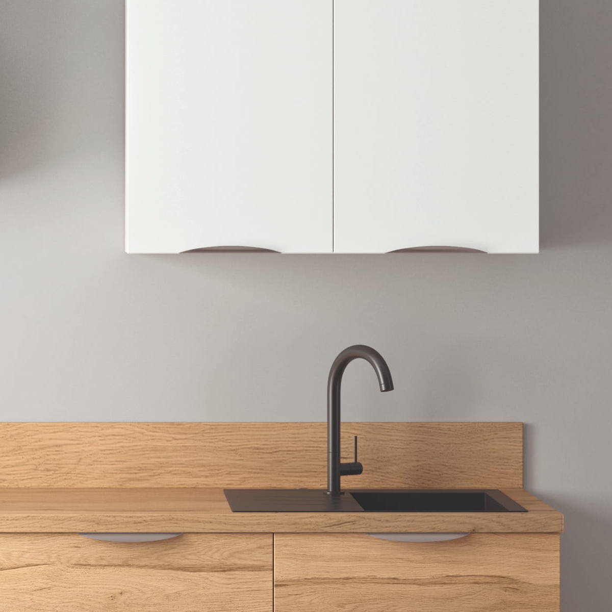 Cuisine complète Bois et Blanc mat 220 cm - Avec Plan de travail et Crédence