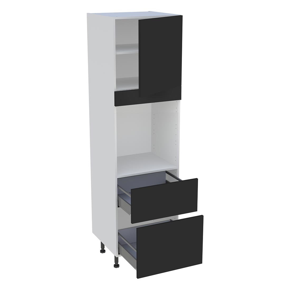 Colonne cuisine 1 porte, 2 casseroliers H. 216,6 cm x L. 60 cm - CF1P2C60 - Noir mat