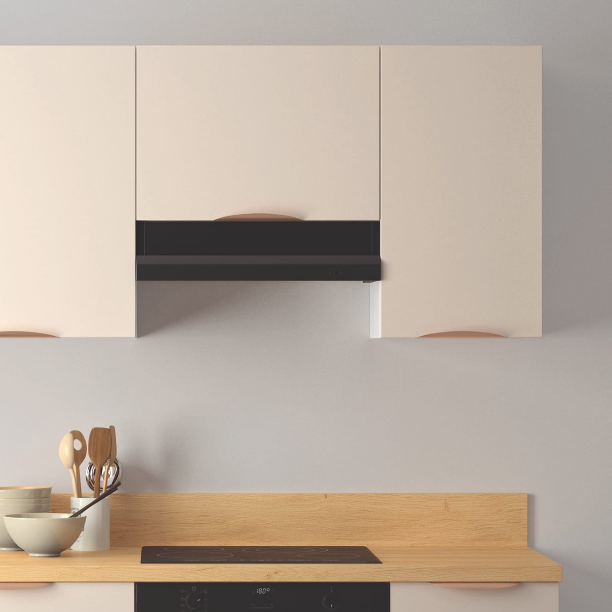 Cuisine complète Lin mat 220 cm avec meuble hotte - Avec Plan de travail