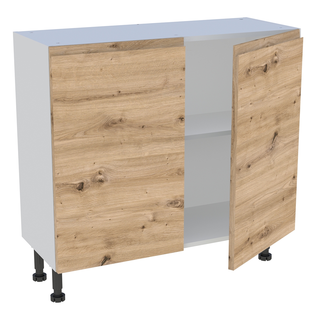 Meuble bas cuisine 2 portes H. 87 cm x L. 90 cm x P. 36,9 cm - Chêne naturel sans poignée