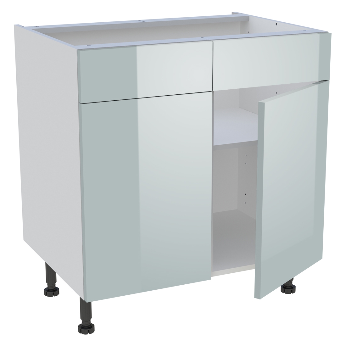 Meuble bas cuisine 2 portes, 2 faux tiroirs H. 87 cm x L. 80 cm - Gris cendre brillant