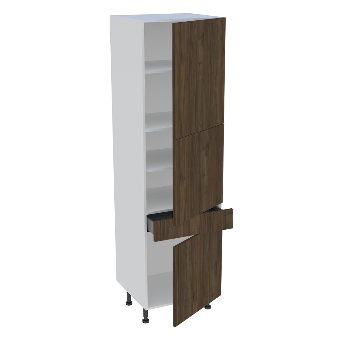 Colonne cuisine 3 portes, 1 tiroir H. 216,6 cm x L. 60 cm - Noyer foncé