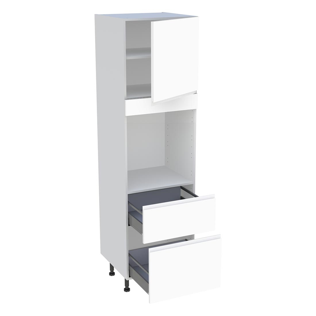 Colonne cuisine 1 porte, 2 casseroliers H. 216,6 cm x L. 60 cm - CF1P2C60 - Blanc mat sans poignée