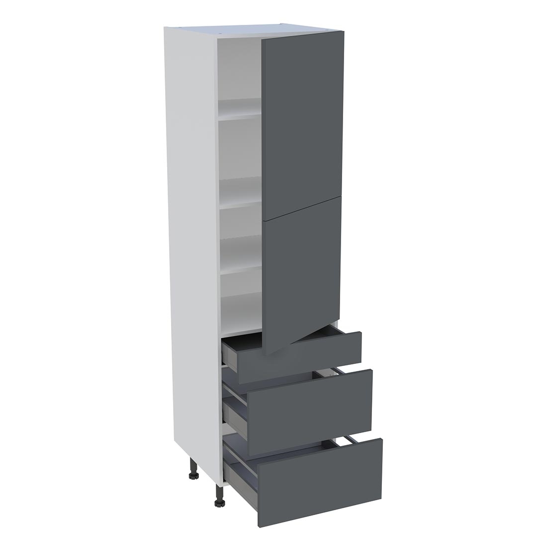 Colonne cuisine 2 portes, 1 tiroir, 2 casseroliers H. 216,6 cm x L. 60 cm - Gris ardoise mat