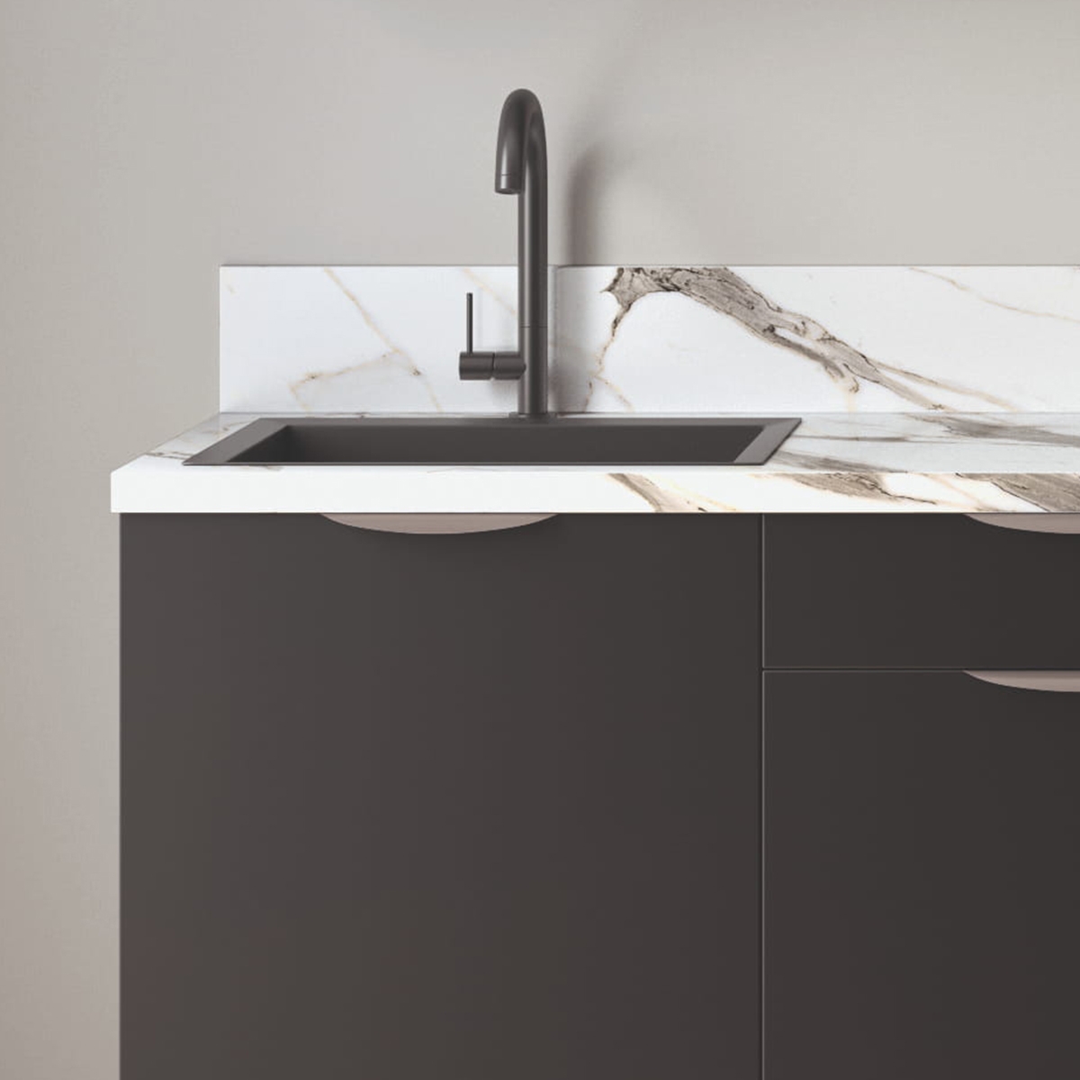 Cuisine complète Noir mat 180cm avec meuble four - Avec Plan de travail