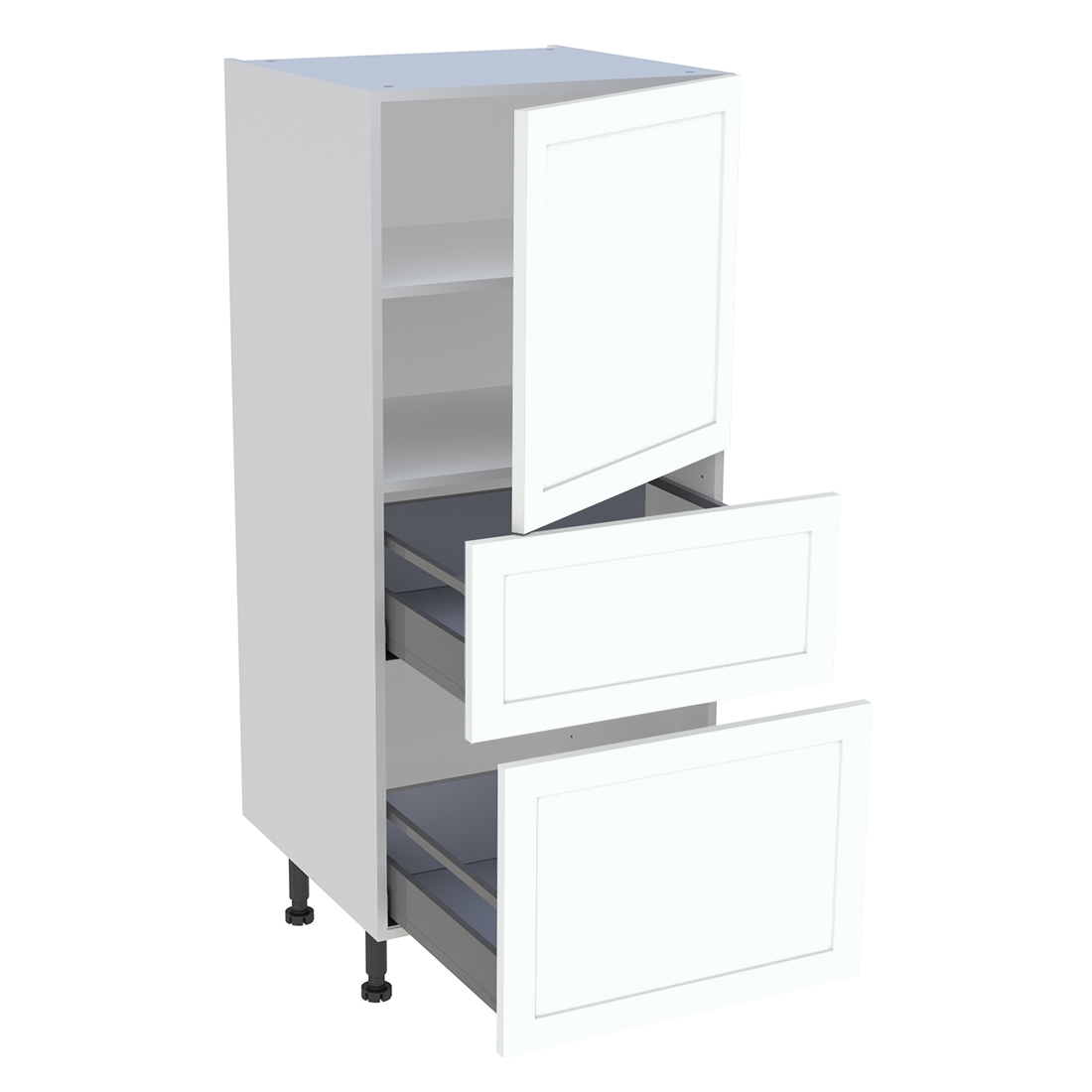 Demi colonne cuisine 1 porte, 2 casseroliers H. 129,6 cm x L. 60 cm - Blanc cadre