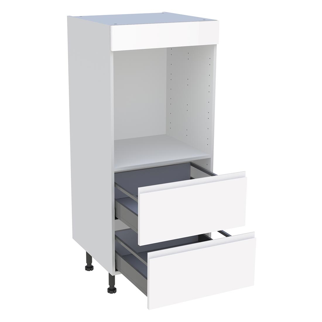 Demi colonne cuisine 2 casseroliers H. 129,6 cm x L. 60 cm - Blanc brillant sans poignée
