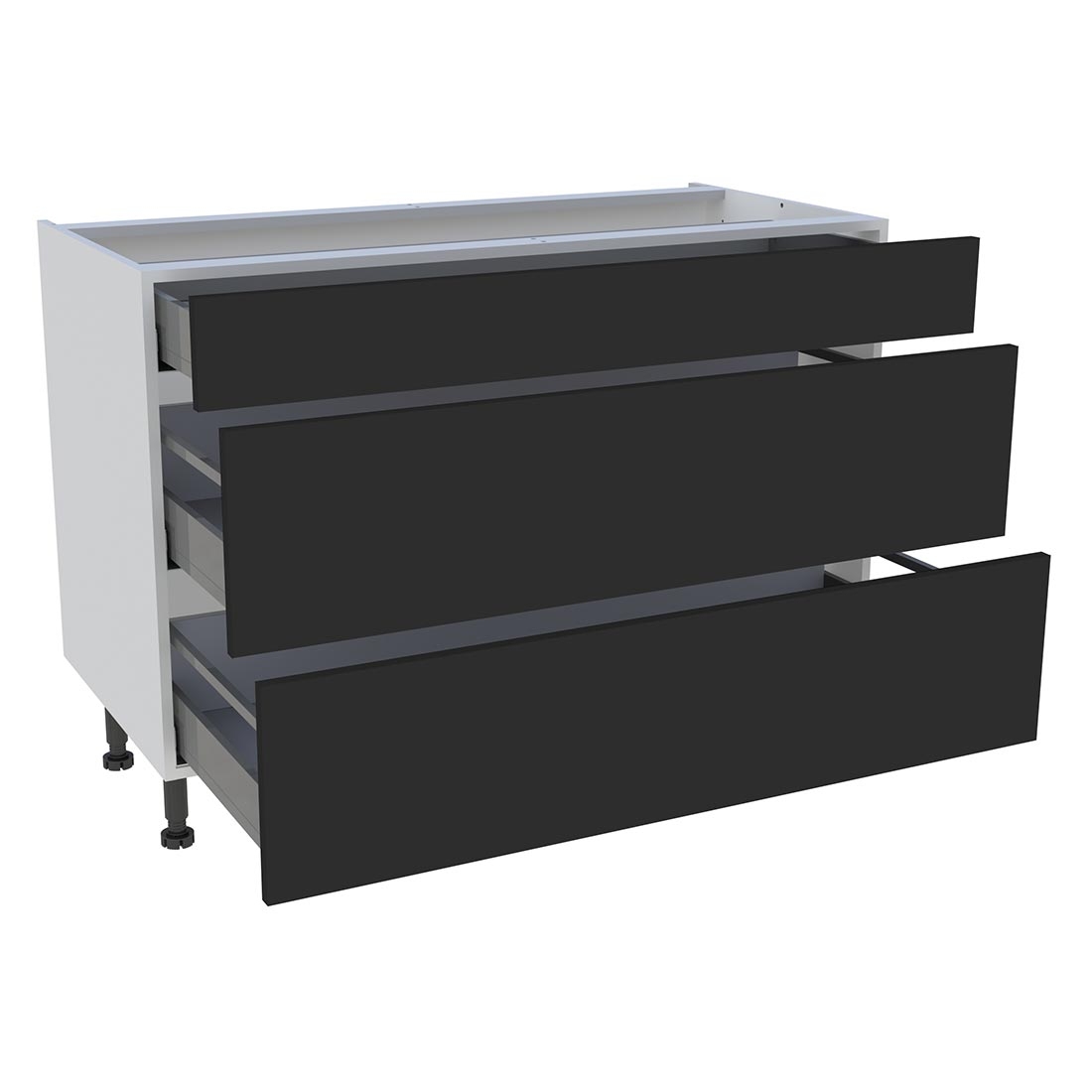 Meuble bas cuisine 1 tiroir, 2 casseroliers H. 87 cm x L. 120 cm - Noir mat