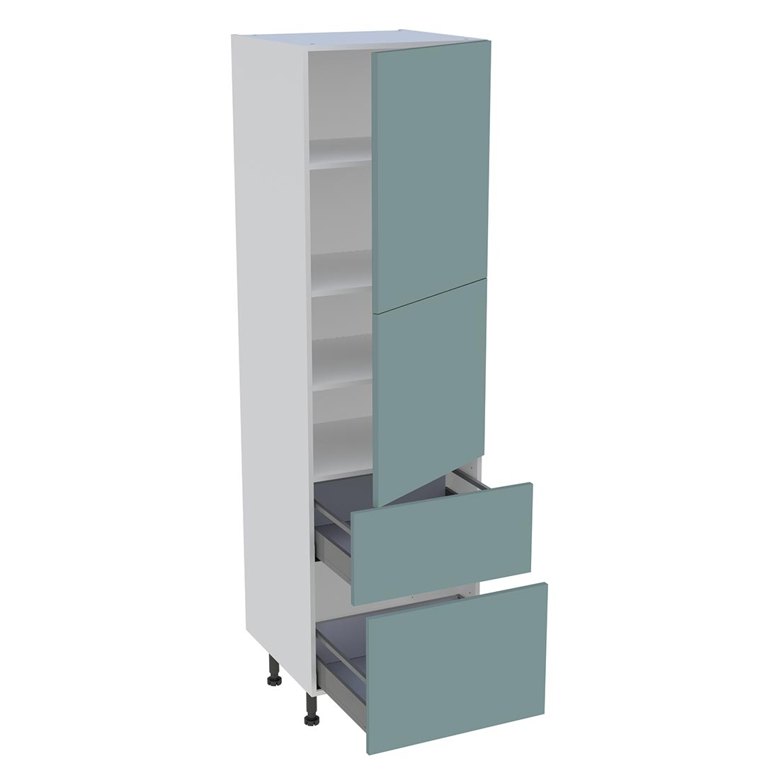 Colonne cuisine 2 portes, 2 casseroliers H. 216,6 cm x L. 60 cm - Vert opale mat