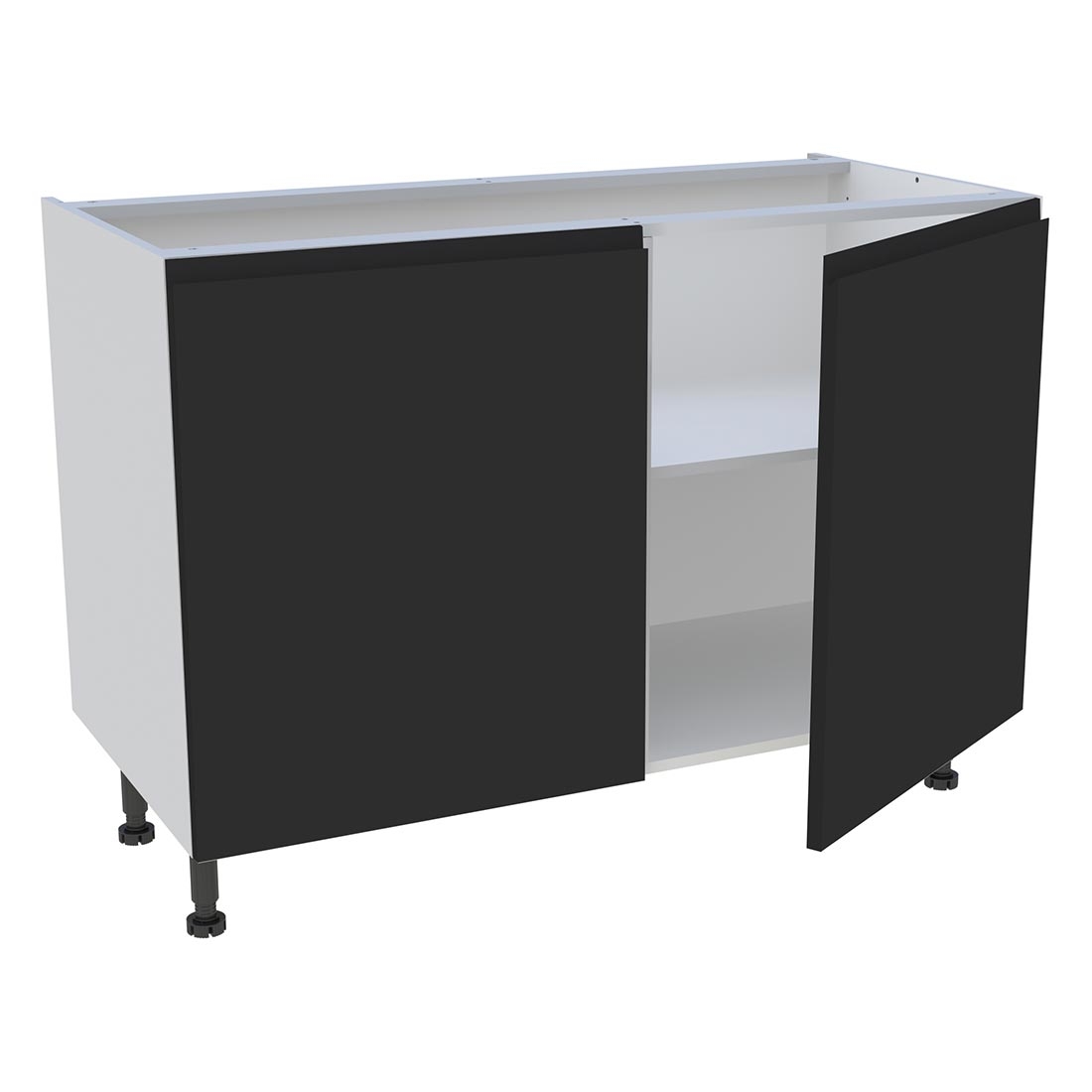 Meuble bas cuisine 2 portes H. 87 cm x L. 120 cm - Noir mat sans poignée