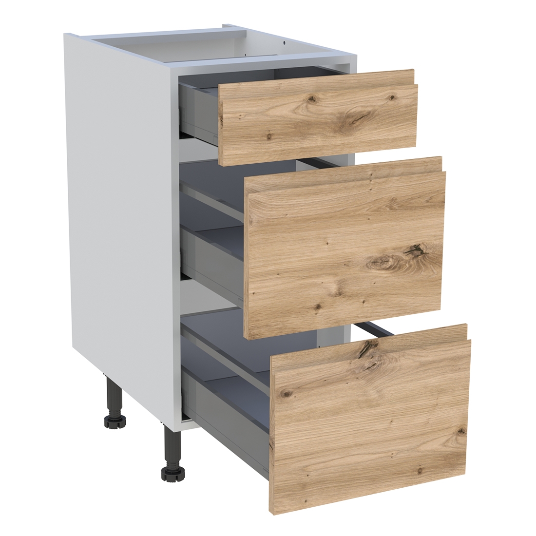 Meuble bas cuisine 1 tiroir, 2 casseroliers H. 87 cm x L. 40 cm - Chêne naturel sans poignée