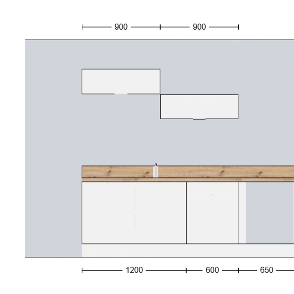 Cuisine complète en angle meubles hauts relevants Blanc mat 280 cm - Avec Plan de travail