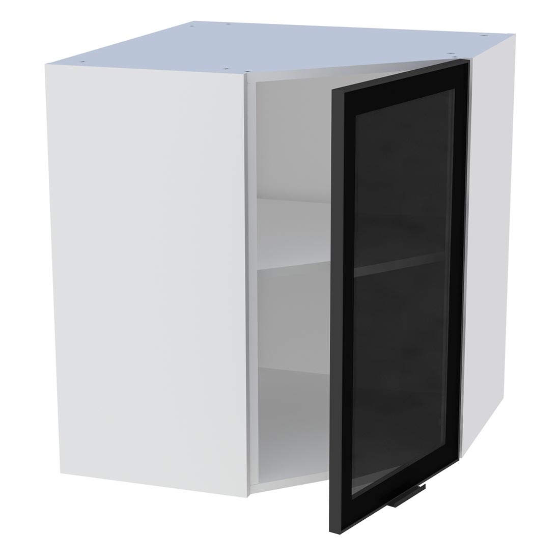 Meuble haut d'angle cuisine 1 porte vitrée H. 72 cm x L. 65 cm - Porte vitrée noire