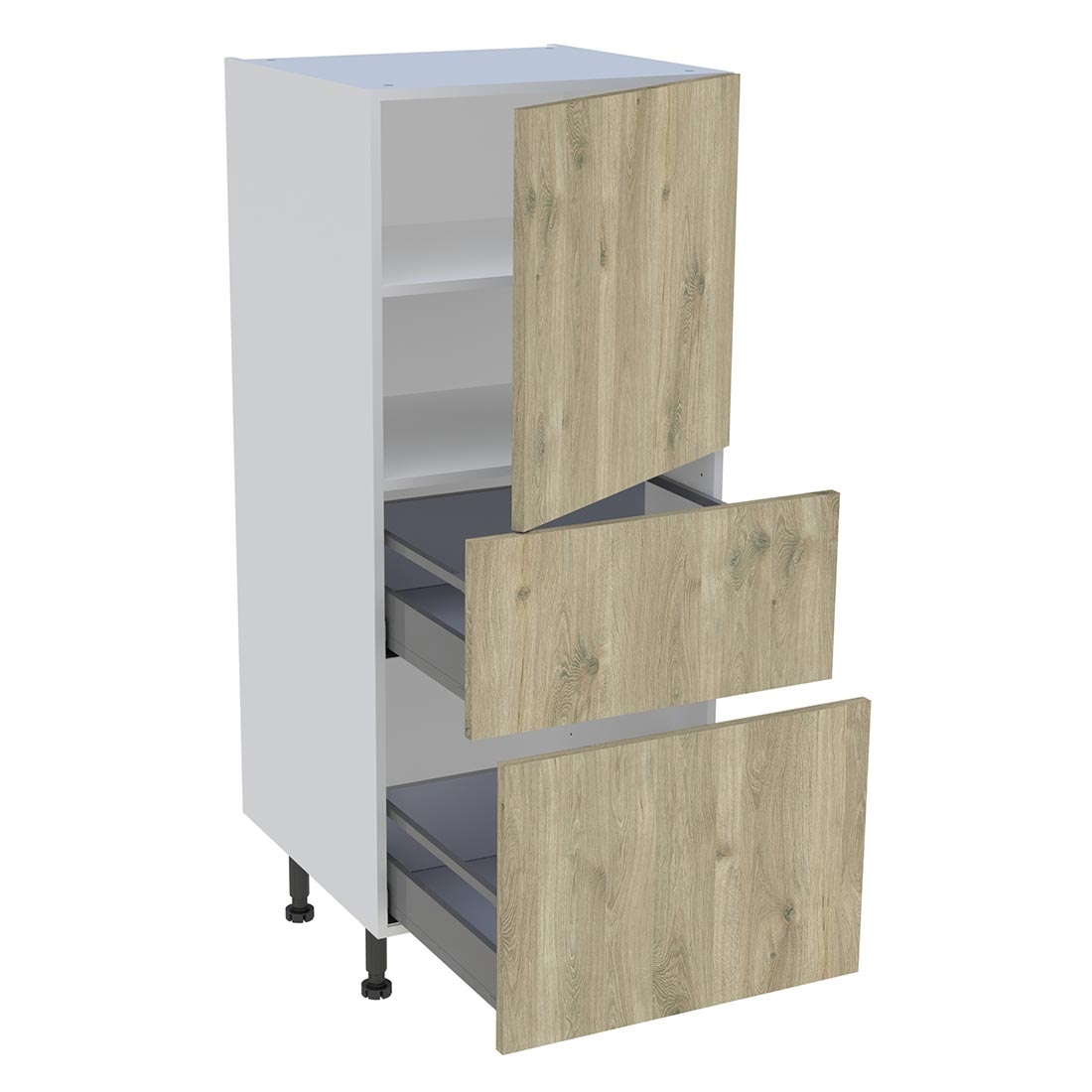 Demi colonne cuisine 1 porte, 2 casseroliers H. 129,6 cm x L. 60 cm - Chêne doré