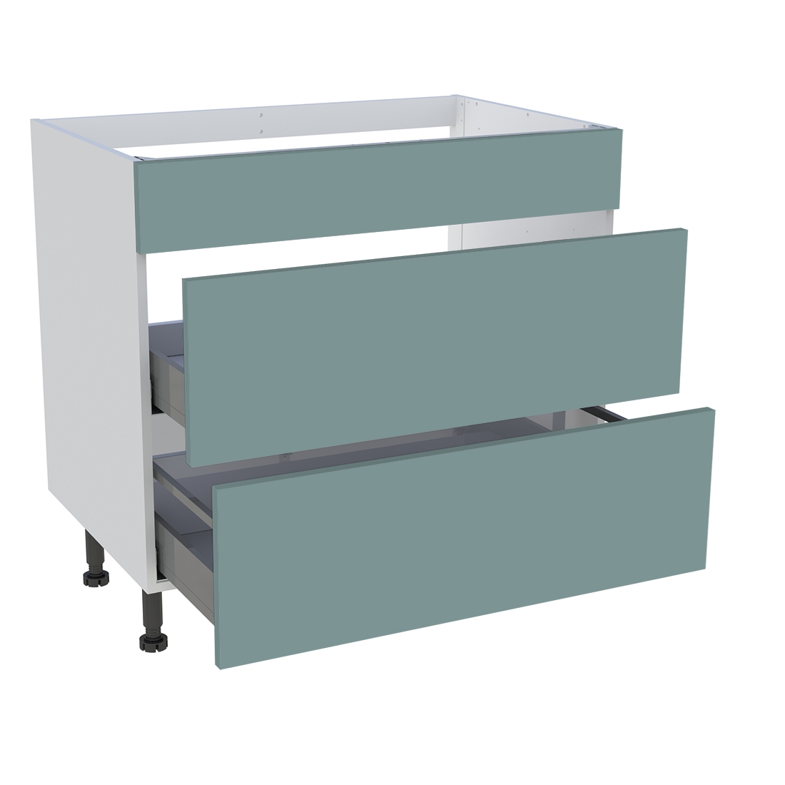 Meuble bas cuisson cuisine 1 faux tiroir, 2 casseroliers H. 87 cm x L. 90 cm - Vert opale mat