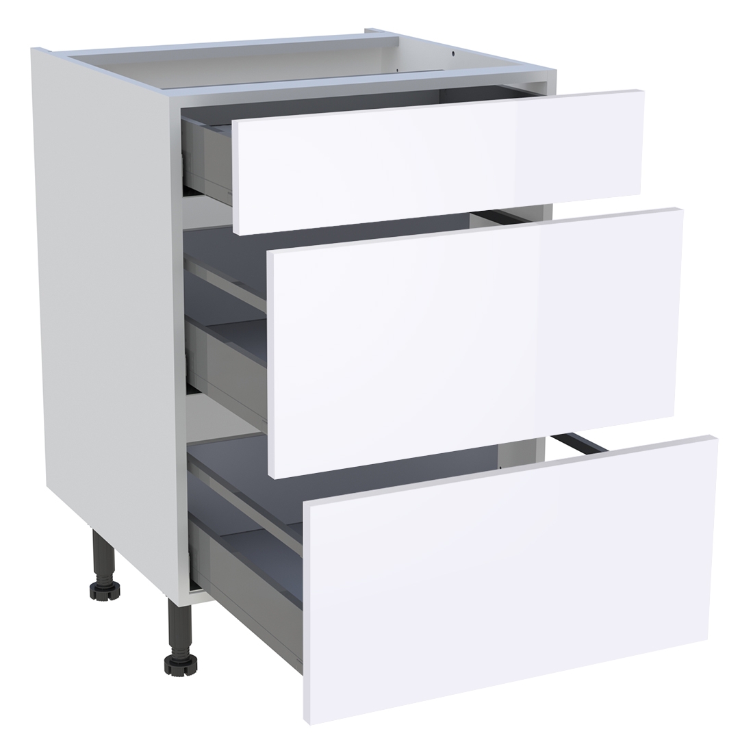 Meuble bas cuisine 1 tiroir, 2 casseroliers H. 87 cm x L. 60 cm - Blanc brillant