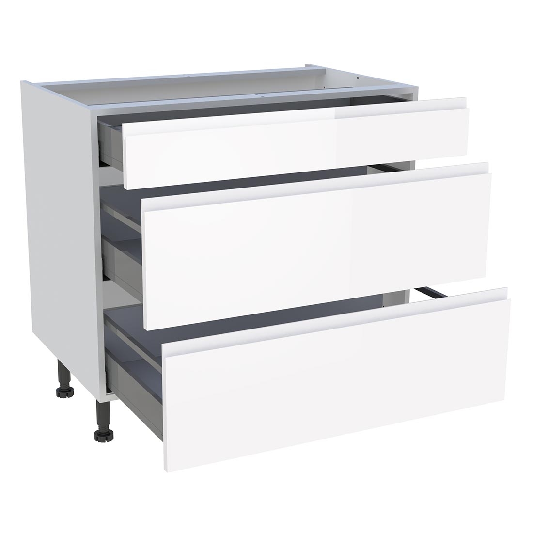 Meuble bas cuisine 1 tiroir, 2 casseroliers H. 87 cm x L. 90 cm - Blanc brillant sans poignée