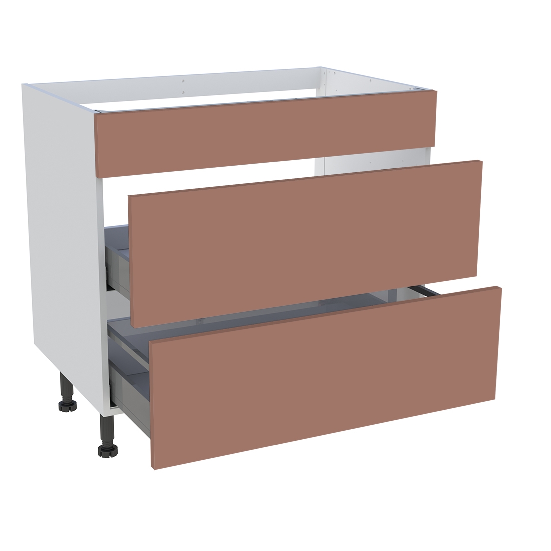 Meuble bas cuisson cuisine 1 faux tiroir, 2 casseroliers H. 87 cm x L. 90 cm - Terracotta mat
