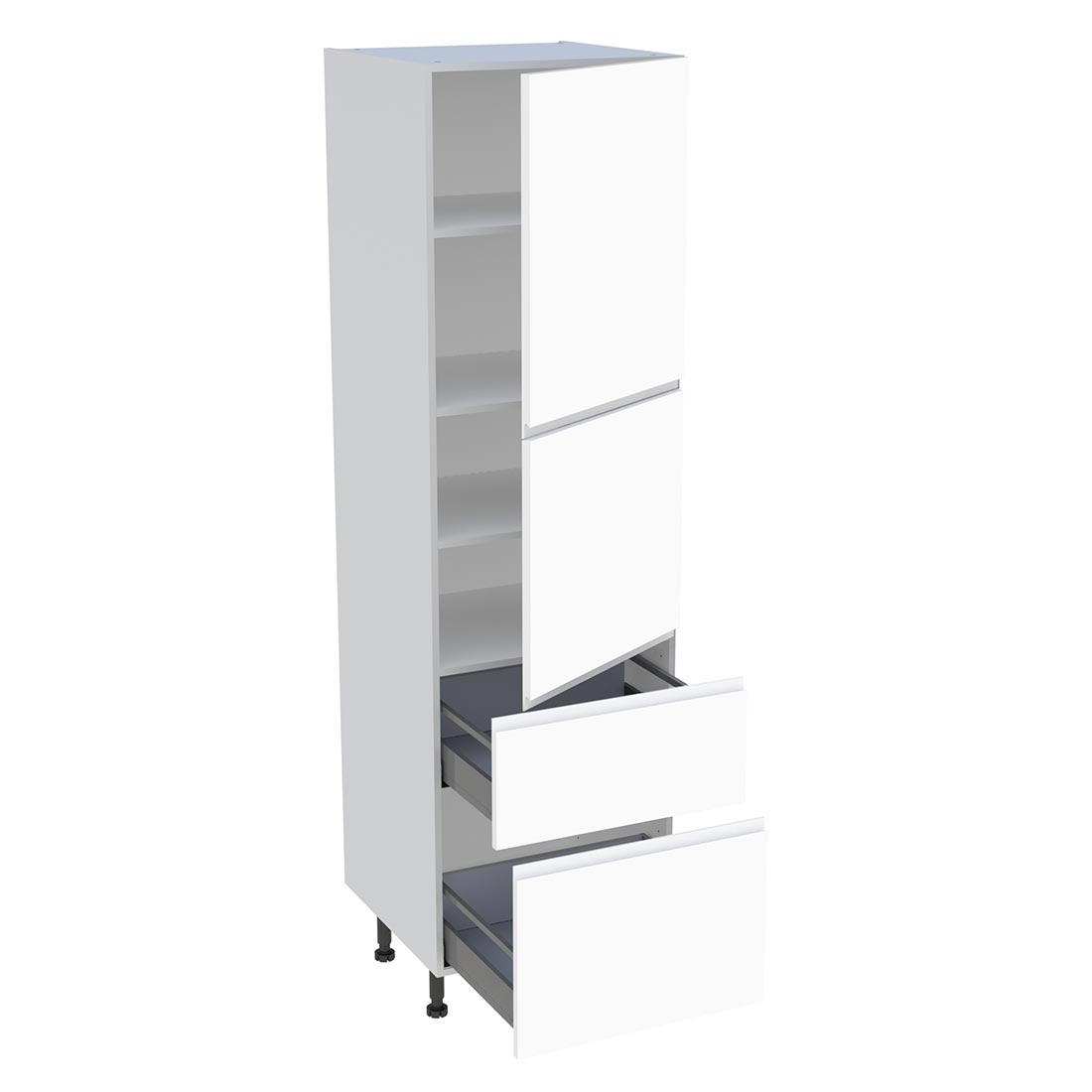 Colonne cuisine 2 portes, 2 casseroliers H. 216,6 cm x L. 60 cm - Blanc mat sans poignée