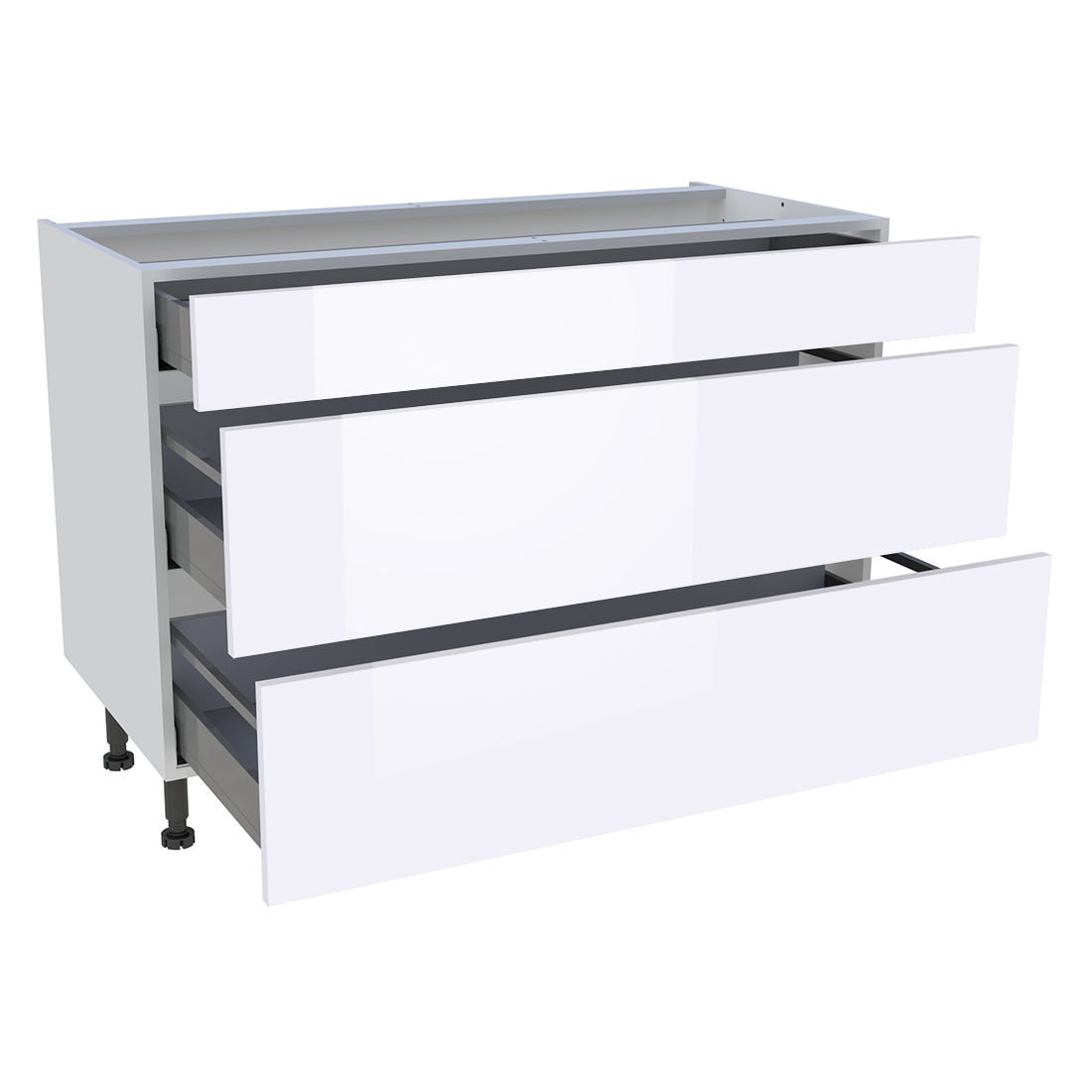 Meuble bas cuisine 1 tiroir, 2 casseroliers H. 87 cm x L. 120 cm - Blanc brillant