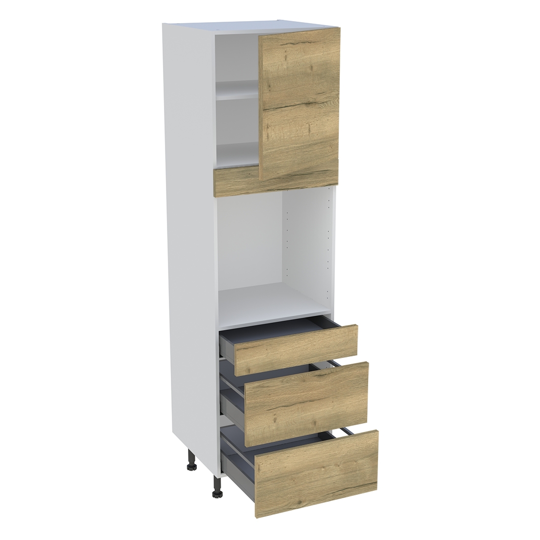 Colonne cuisine 1 porte, 1 tiroir, 2 casseroliers H. 216,6 cm x L. 60 cm - Chêne structuré
