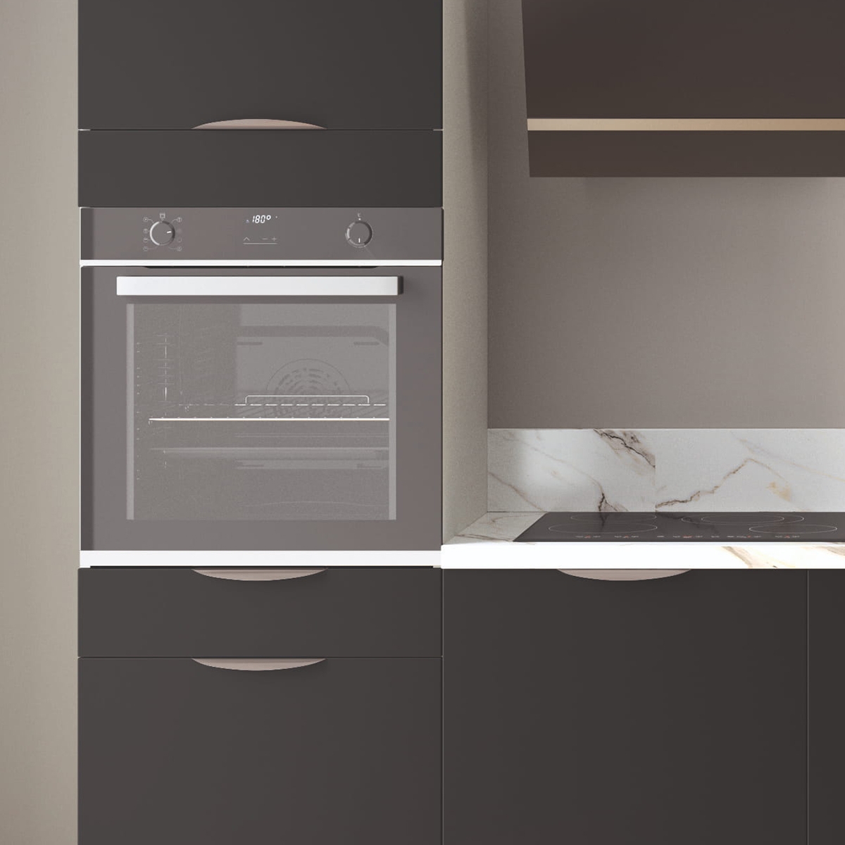 Cuisine complète Noir mat 240 cm avec meuble colonne