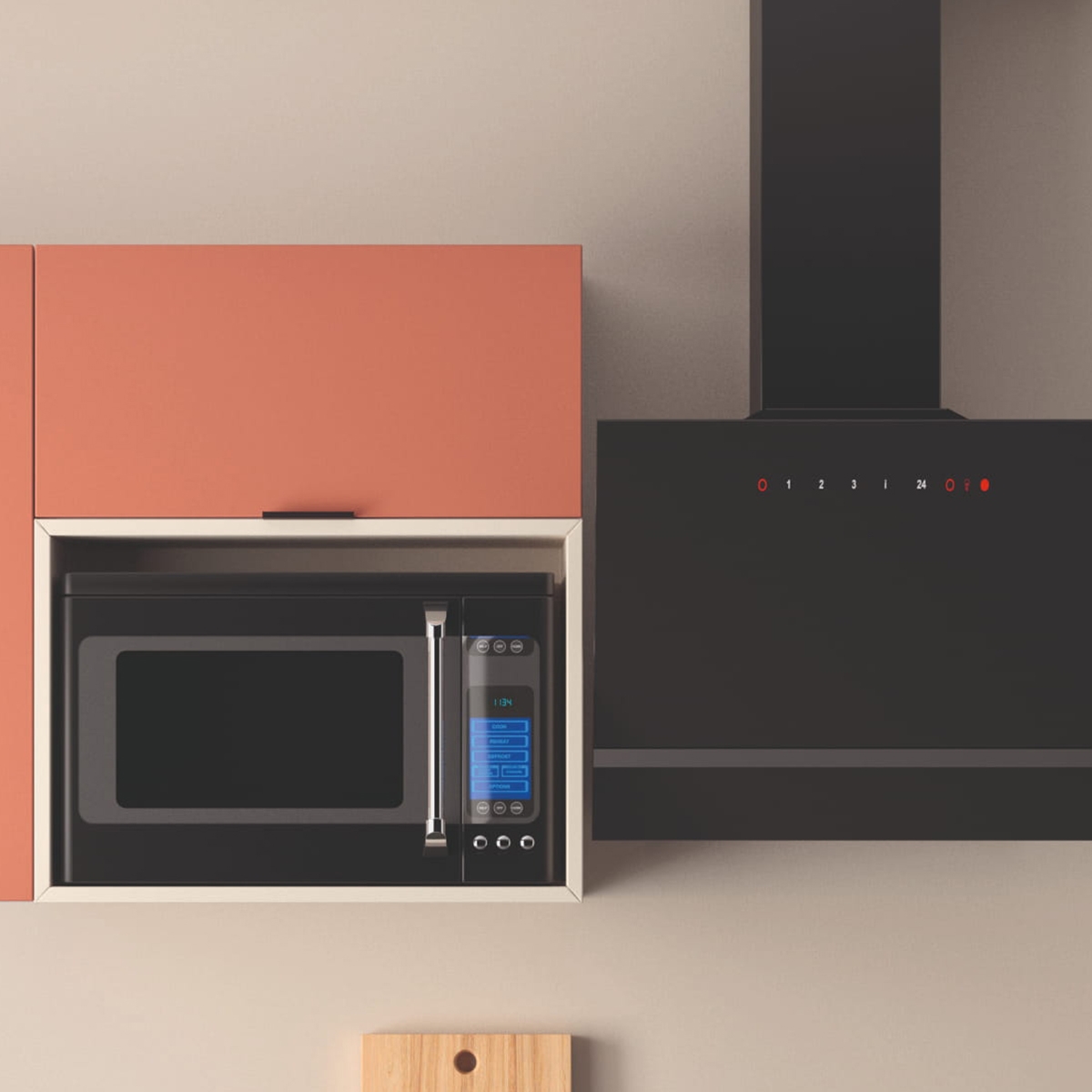 Cuisine complète Lin et Terracotta mat 180 cm avec meuble micro-ondes