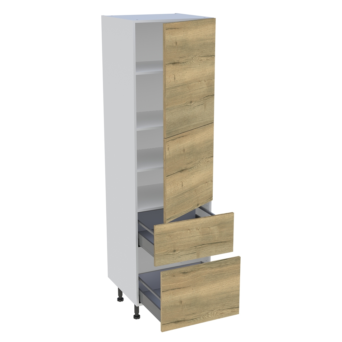 Colonne cuisine 2 portes, 2 casseroliers H. 216,6 cm x L. 60 cm - Chêne structuré