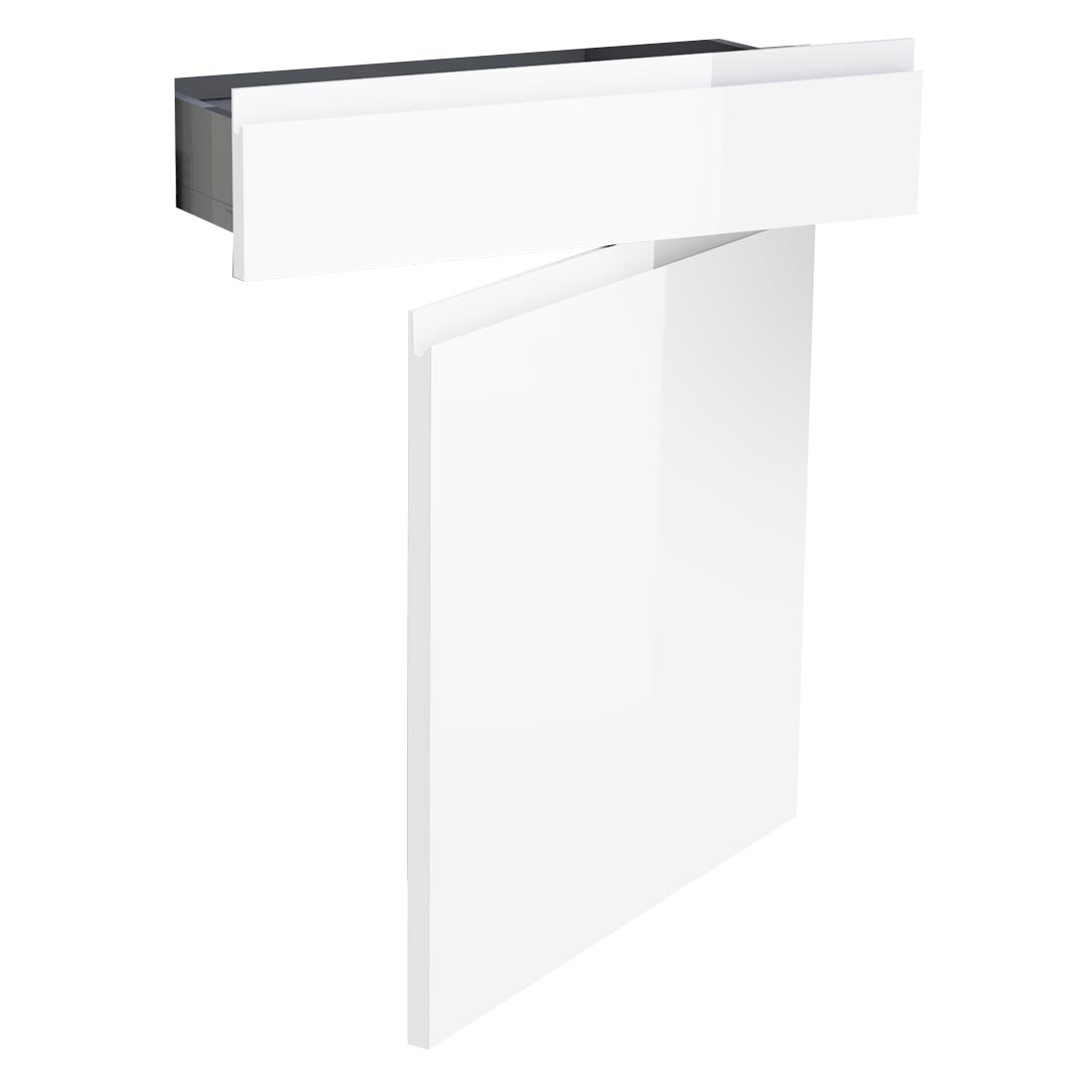 Kit façade meuble cuisine Blanc Brillant Sans Poignée 1 porte, 1 tiroir H. 71,7 cm L. 59,7 cm