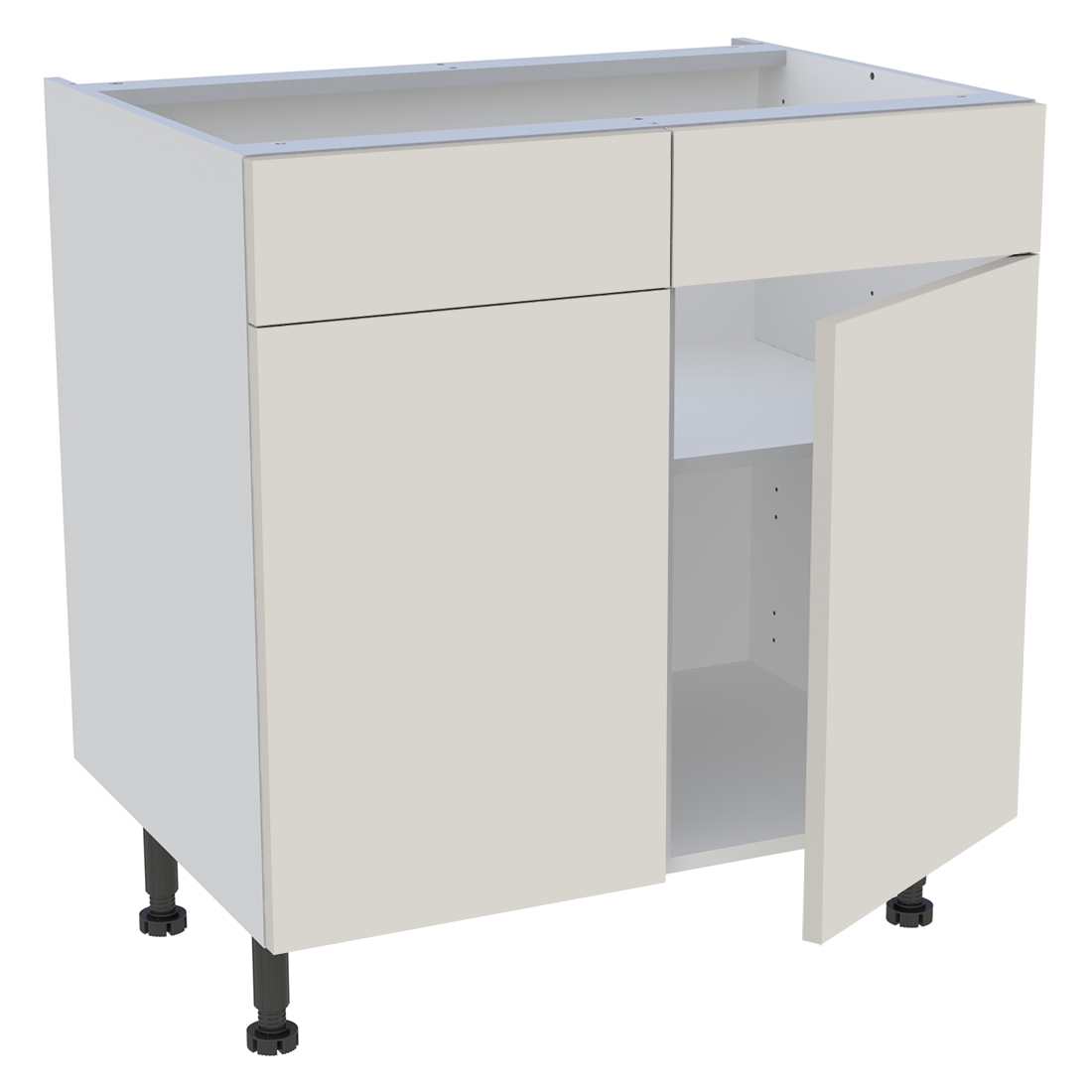 Meuble bas cuisine 2 portes, 2 faux tiroirs H. 87 cm x L. 80 cm - Lin mat