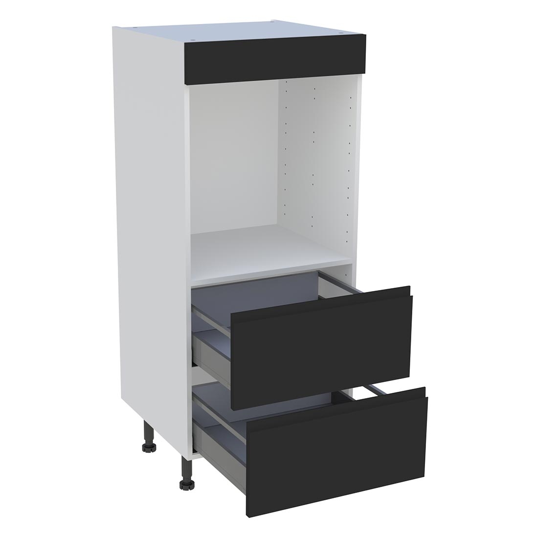 Demi colonne cuisine 2 casseroliers H. 129,6 cm x L. 60 cm - Noir mat sans poignée