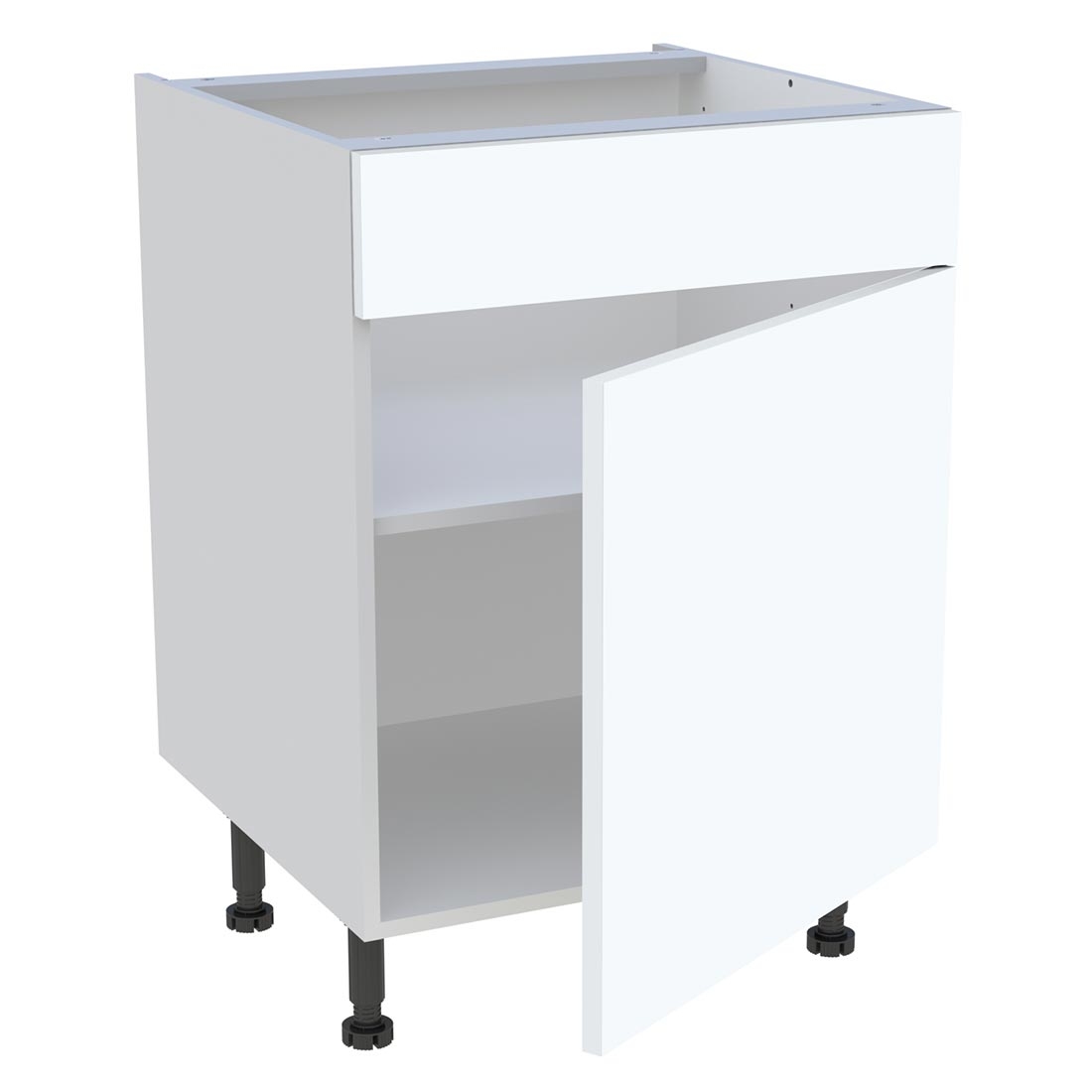 Meuble bas cuisine 1 porte, 1 faux tiroir H. 87 cm x L. 60 cm - Blanc mat