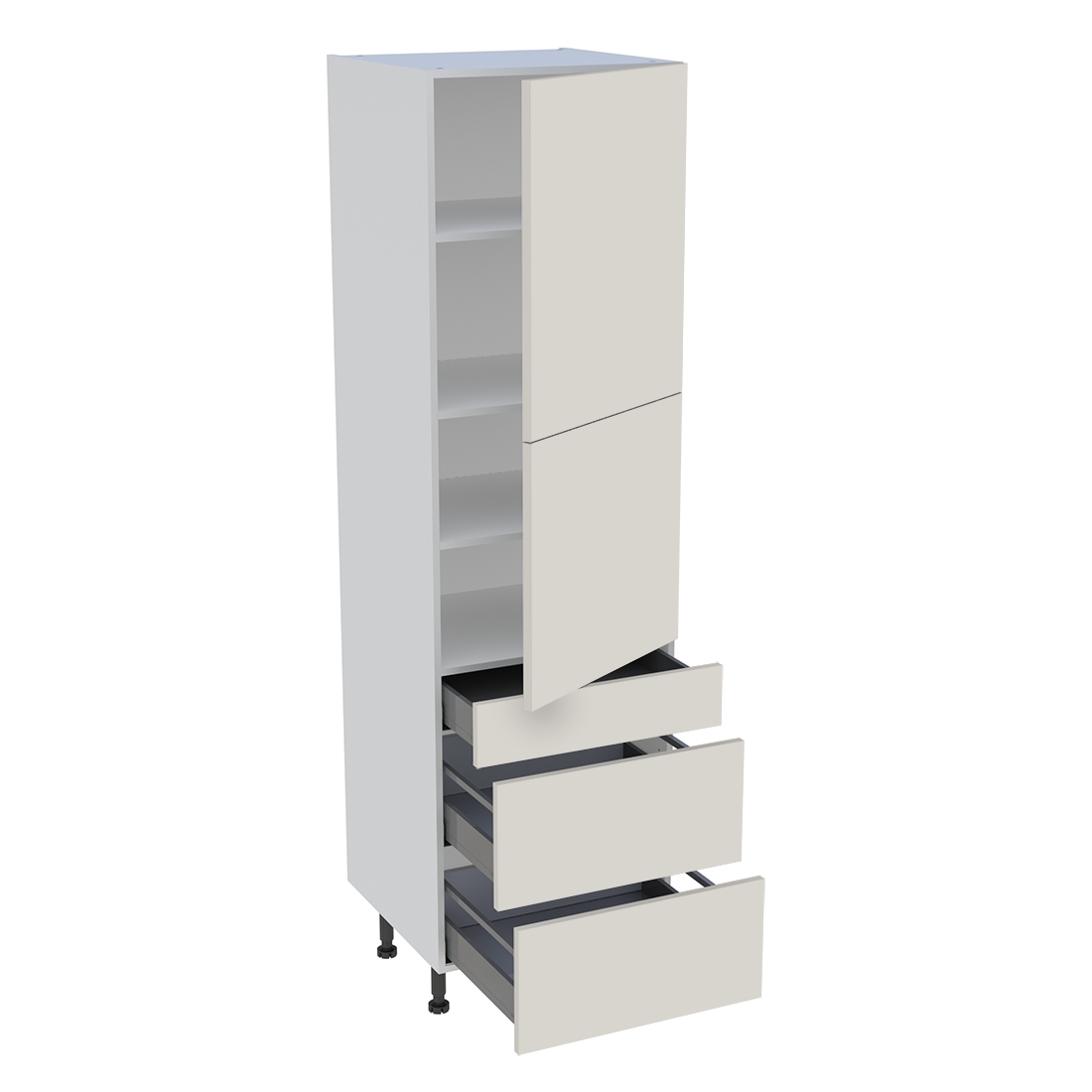 Colonne cuisine 2 portes, 1 tiroir, 2 casseroliers H. 216,6 cm x L. 60 cm - Lin mat